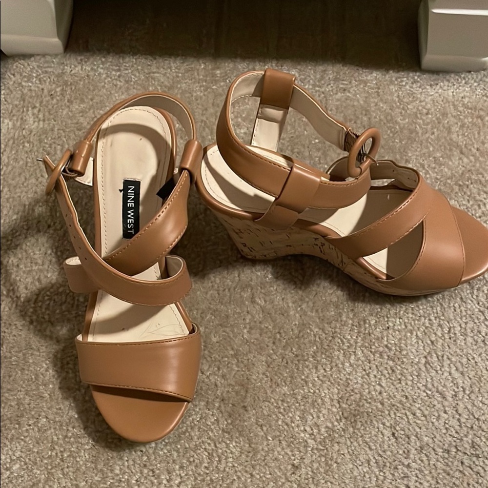 Nine West Tan Wedge Sandals with Crisscross Straps
